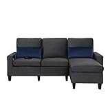 SURFLINE Stoffsofa L-förmiges Sofa Eckgruppe Couch Home Recliner Chaiselongue mit USB-Anschluss/Fußschemel/Aufbewahrungstasche für Wohnzimmer // Schlafzimmer/Wohnzimmer