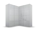 Rauch Möbel Quadra Schrank Eckschrank Schwebetürenschrank, Grau, 4-trg., inkl. 2 Kleiderstangen, 12 Einlegeböden, BxHxT 181x210x187 cm