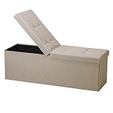 Zedelmaier Sitzbank mit Stauraum Sitzhocker Faltbar Sitztruhe belastbar bis 300 kg, Deckel Abnehmbar, 114x38x38 cm Beige