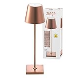 SIGOR Nuindie - Dimmbare LED Akku-Tischlampe Indoor & Outdoor, Höhe 38 cm, aufladbar mit Easy-Connect, 12 h Leuchtdauer, Bronze-eloxiert