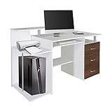 hjh OFFICE 830061 Computertisch WORKSPACE H IV Weiß/Walnuss Schreibtisch mit Schubladen & Tastaturauszug, 89 x 137 x 60 cm