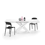 MOBILI FIVER, Ausziehbarer Tisch Emma 140, weißer Beton, mit weißen X-Beinen, Laminiert/Eisen, Made in Italy