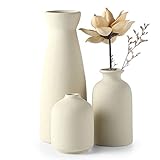 CEMABT Keramik Vasen 3er-Set Kleine Blumenvasen für Dekor, Moderne rustikale Bauernhaus Home Decor, Dekorative Vasen für Pampas Grass&getrocknete Blumen, Idee Regal,Tisch, Bücherregal,Mantel (Natur)