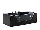 Whirlpool Badewanne Samurai SCHWARZ 174x79 cm mit 10 Massage Düsen LED Beleuchtung Licht freistehende Wanne mit 3 Schürzen Glas Hot Tub Spa indoor innen günstig