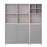 Lomadox Büro Aktenschrank Regal Kombination in sandeiche mit grau, Büroschrank, Büroregal, Arbeitsplatz, Homeoffice, Schrank, Regal, Modern, B/H/T: ca. 41/167,2/151,1 cm