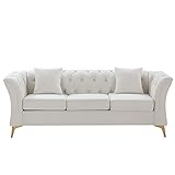 Tkopy 3-Sitzer Sofa, Super groß Glamour Design, Schlafsofa, Sitz- und Rückenkissen, Couchgarnitur, Sofagarnitur, Polstersofa – Wohnzimmer 215 x 78 x 76cm (Beige)