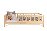 Kinderbett Bett mit Rausfallschutz 90x190cm Latternost Bettgestell aus Kiefer Holz für Haus Kinder Jungen & Mädchen - Holzbett Baby Kinderzimmer Junge Deko