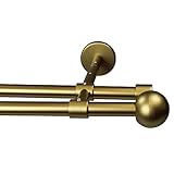 Garesa Gardinenstange Bolti Ø 16mm, 2-läufig, Gold, matt I Stabile Vorhangstange ohne Ringe I Mit Endknopf Kugel I Für mittelschwere Vorhänge I 350cm