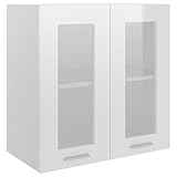 vidaXL Hängeglasschrank 2 Regalböden Hängeschrank Einbauküche Küchenzeile Küchenmöbel Oberschrank Küchenschrank Hochglanz-Weiß 60x31x60cm Holzwerkstoff