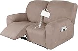 Wasserbeständiger Recliner-Slipcover, ultraweiche Wildleder-Stretch-Recliner-Stuhlabdeckung mit Seitentaschen-rutschfeste Abnehmbarer Möbelschutz for Wohnzimmer (Color : Khaki, Size : 2 Seater)