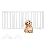 COSTWAY Absperrgitter Hunde 89cm Hoch, Schutzgitter Holz, Kindergitter klappbar, Treppengitter Hundeabsperrgitter flexibel Türschutzgitter (Weiß, 4 Paneelen)