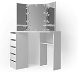 Vicco Eckschminktisch Arielle – Stilvoller Kosmetiktisch mit Spiegel und Schubladen für Mädchen und Damen, inkl Beleuchtung – 110 x 54 cm, Weiß