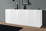 Dmora Modernes Sideboard mit 4 Türen, Made in Italy, Küchen-Sideboard, Wohnzimmer-Design-Buffet, cm 200x43h86, glänzende weiße Farbe