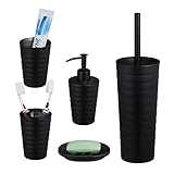 Relaxdays Badezimmer Set, 5-teilig, Badaccessoires Edelstahl matt, komplette Badezimmerausstattung, modern, schwarz 10038861