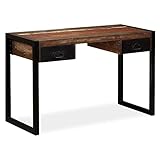 BULANED Schreibtisch mit 2 Schubladen, Computertisch, Bürotisch, Pc Tisch, Arbeitstisch Büro, Gaming Desk, Computer Tisch, Altholz Massiv 120x50x76 cm