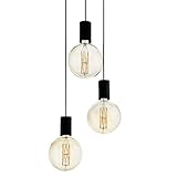 EGLO Pendelleuchte Pozueta, 3 flammige Hängelampe Vintage, Industrial, Modern, Hängeleuchte aus Stahl in Schwarz, Esstischlampe, Wohnzimmerlampe hängend mit E27 Fassung, Ø 34 cm