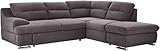 Mivano Ecksofa Coast / Große Schlafcouch in L-Form mit Ottomane rechts, Inkl. Bettfunktion und Stauraum, 264 x 88 x 217, Mikrofaser: grau