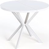 WFL GROUP Runder Ausziehbarer Esstisch für 8 Personen - Loft Style Tisch mit Weiße Metallbeinen - 120 bis 200 cm - Industrieller Quadratischer Tisch für Wohnzimmer - Spacesaver - Weiß - 120 cm