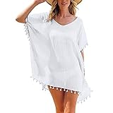 Cubinest Strand Gadget Damen Tankini Baumwolle Cover Up Tunika Frauen Festival Musselin Strandtunika Strand Leicht Strandponcho Lang Große Größe Outfit Strandkleid Bikini Sommer