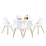 buybyroom Esszimmer-Set, bestehend aus einem weißen Tisch und 6 weißen Stühlen, geeignet für Küche, Esszimmer und Wohnzimmer (rechteckiger Tisch und Stühle)