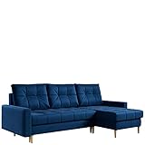 MKS Meble Ecksofa Wohnzimmer - Wohnlandschaft - L-Form Couch mit Schlaffunktion - Bettsofa - Wohnzimmer L Couch - Polstersofa mit Bettkasten - Astra Dunkelblau