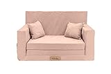 Flumi Personalisierte Kindercouch Kindersofa mit Schlaffunktion 3in1 + Gravur Kindername - Kinder Sofa für Kinderzimmer - Schlafsessel mit Bettfunktion - Kindermöbel - ​Farbe: Rosa