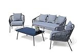 GRASEKAMP Qualität seit 1972 Lounge Sitzgruppe 4 teilig mit dicken Kissen Grau Coffee Set Arezzo Aluminium Loungeset Garten Sitzgruppe Loungemöbel