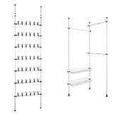 WENKO Teleskop-Schuhregal Atlas, Schuh-Aufbewahrung für 42 Paar Schuhe, Weiß-Grau & Teleskop-System Herkules Duo - verstellbares Ordnungssystem, Garderoben-System, 164-215 x 165-300 x 38 cm, Weiß