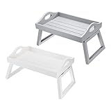 PATIKIL 2Pack 30x20x17cm Frühstückstisch Tablett Bett Tabletten mit Klappbare Beine Tragbar Holz Servierplatte Laptop Snack Schreibtisch für Essen Grau Weiß