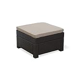 Keter Provence Hocker Premium Panama braun mit Kissen cappuchino - extrem Bequemer Outdoor Hocker aus Rattan - Set Erweiterung zu Loungemöbel