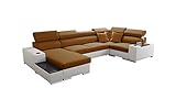 all4all Ecksofa mit Schlaffunktion Passe Wohnlandschaft U-Form XXL Sofa mit Bettkasten Holzdekor Grau Blau Grün Gelb Braun Seite Links rechts Modern Gewebe Kunstleder 26 (Amor 4325 + EKJ 1, Links)