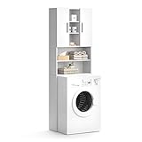 Vicco Waschmaschinenschrank LUIS Weiß 190 x 64 cm - Badregal Hochschrank Waschmaschine Bad Schrank Badezimmerschrank Überbau