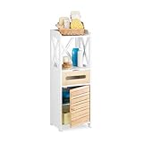 Relaxdays Beistellschrank klein mit 5 Ablagen, Mehrzweckschrank für Küche und Bad, schmaler Nische Regalschrank, weiß, 24.5 x 31.5 x 89 cm