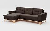 CAVADORE Ecksofa Lima mit Longchair / Couch in L-Form mit Wellenfederung, Holzrahmen + Steppung im Rücken / Flachgewebe, Braun