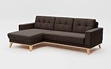 CAVADORE Ecksofa Lima mit Longchair / Couch in L-Form mit Wellenfederung, Holzrahmen + Steppung im Rücken / Flachgewebe, Braun