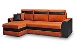 Ecksofa Sofa Eckcouch mit Schlaffunktion und Bettkasten Ottomane Schlafsofa Bettsofa Polstergarnitur Wohnlandschaft - TOMMY (Ecksofa Links, Orange)