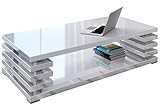 ALTDECOR Couchtisch, Kaffeetisch, ideal als Sofatisch oder Wohnzimmertisch, solide Konstruktion aus Möbelplatte, 120x60x32 cm - Hochglanz Weiß - ORTO+