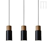 ouglres 3 flammige Pendelleuchte Vintage Hängelampe Holz Hängeleuchte Retro Lampenschirm Industrial für GU10 Leuchtmittel Esszimmer Flur Restaurant Keller Untergeschoss usw schwarz 1 Pack