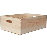 Creative Deco XL Große Holzkiste Obstkiste Korb | 40x30x13cm (+/-1cm) | mit Griffen | ohne Deckel | Hölzernen Kasten Unlackiert Holzbox Kiste | Ideal für Dokumente Wertsachen Spielzeuge und Werkzeuge