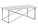 Beliani Couchtisch Marmor Optik Weiß und Edelstahlgestell Silber 100 x 50 cm Glamour Wohnzimmer Kaffetisch Emporia