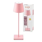 SIGOR Nuindie - Dimmbare LED Akku-Tischlampe Indoor & Outdoor, Höhe 38 cm, aufladbar mit Easy-Connect, 12 h Leuchtdauer, zartrosa