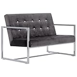 Makastle 2-Sitzer Sofa Couch Polstersofa Lounge Bank Küchensofa Sitzbank Polsterbank Sofa Küchenbank Sofabank Wohnzimmer Sitzmöbel, 114 x 78 x 81 cm Dunkelgrau Chrom und Samt