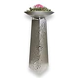 BUSDUGA 4239 Metall Schalenständer Blütenranke, 102x50cm Silber, Metallständer mit Pflanzschale Pflanzenständer Dekoständer