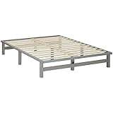 Homestyle4u 2194, Holzbett Palettenbett 140x200 cm Grau Palettenmöbel Bett Futonbett Bettgestell mit Lattenrost Kiefer Massivholz