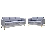 Gecheer 2tlg. Sofaset Stoffsofas Wohnzimmersofa Couch Loungesofa 2-Sitzer-Sofa und 3-Sitzer-Sofa Lounge Sofa Set Sessel Couch Loungesofa Polstersofa Hellgrau