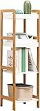 Hohes Holzregal, 3-stufiges Leiterregal, Badezimmerregal, Lagerregal für Wohnzimmer, Arbeitszimmer, Küche, Balkon, Pflanzenständer, freistehendes Bambus-Bücherregal-B 35 x 30 x 98 cm (14 x 1