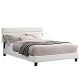 CARO-Möbel Polsterbett Bedford 140x200 cm, Bett Kunstleder Bezug in weiß, Einzelbett im skandinavischen Stil, bequemes gepolstertes Bett, Jugendbett inkl. Lattenrost