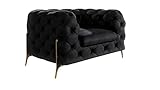 S-Style Möbel Royal Bis Chesterfield Sessel Loungesessel Lesesessel Cocktailsessel Clubsessel Mini Sofa 1-Sitzer Couch Wohnzimmer Möbel 125x100x73 cm Schwarz