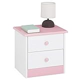 IDIMEX Nachttisch Rondo, Kiefer massiv, weiß-rosa lackiert, 2 Schubladen, Landhausstil, Massivholz, Massivmöbel