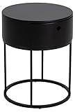 AC Design Furniture Apollon runder Nachttisch mit 1 Schublade, Schwarz, Metall und Holz, Ø: 40 H: 51 cm, 1 Einheit